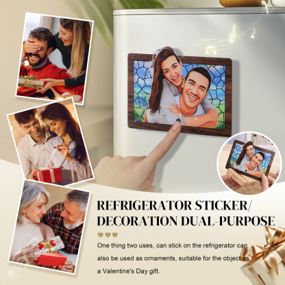 Personalised Music Photo Refrigerator Magnet - Customised with 1 Image & 1 Song, "Stained Glass Memories" Design, Valentine’s Day Gift for Couples | Jessemade