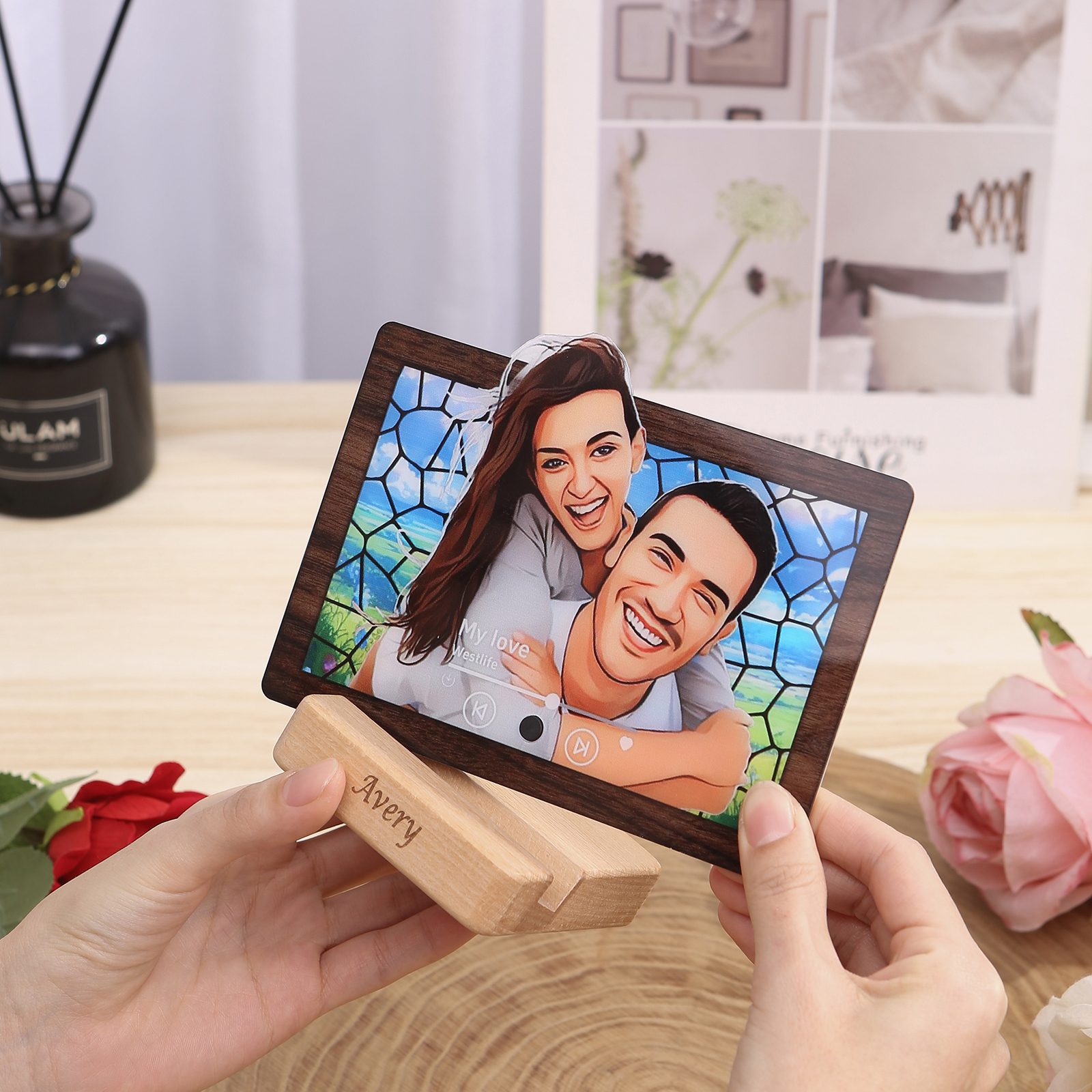 Personalised Music Photo Refrigerator Magnet - Customised with 1 Image & 1 Song, "Stained Glass Memories" Design, Valentine’s Day Gift for Couples | Jessemade