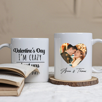 Personalised Couple Mug with Custom Photo & Text – "Valentine’s Day, I'm Crazy About You Every Day" – Valentine’s Day Gift for Couples | Jessemade