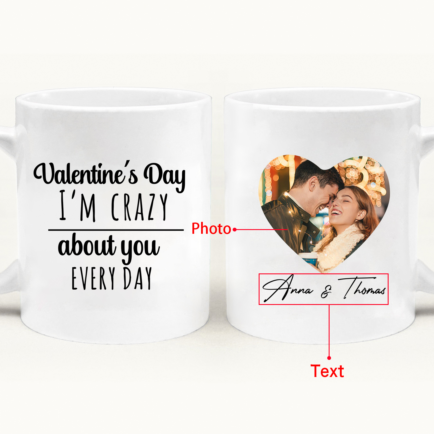 Personalised Couple Mug with Custom Photo & Text – "Valentine’s Day, I'm Crazy About You Every Day" – Valentine’s Day Gift for Couples | Jessemade