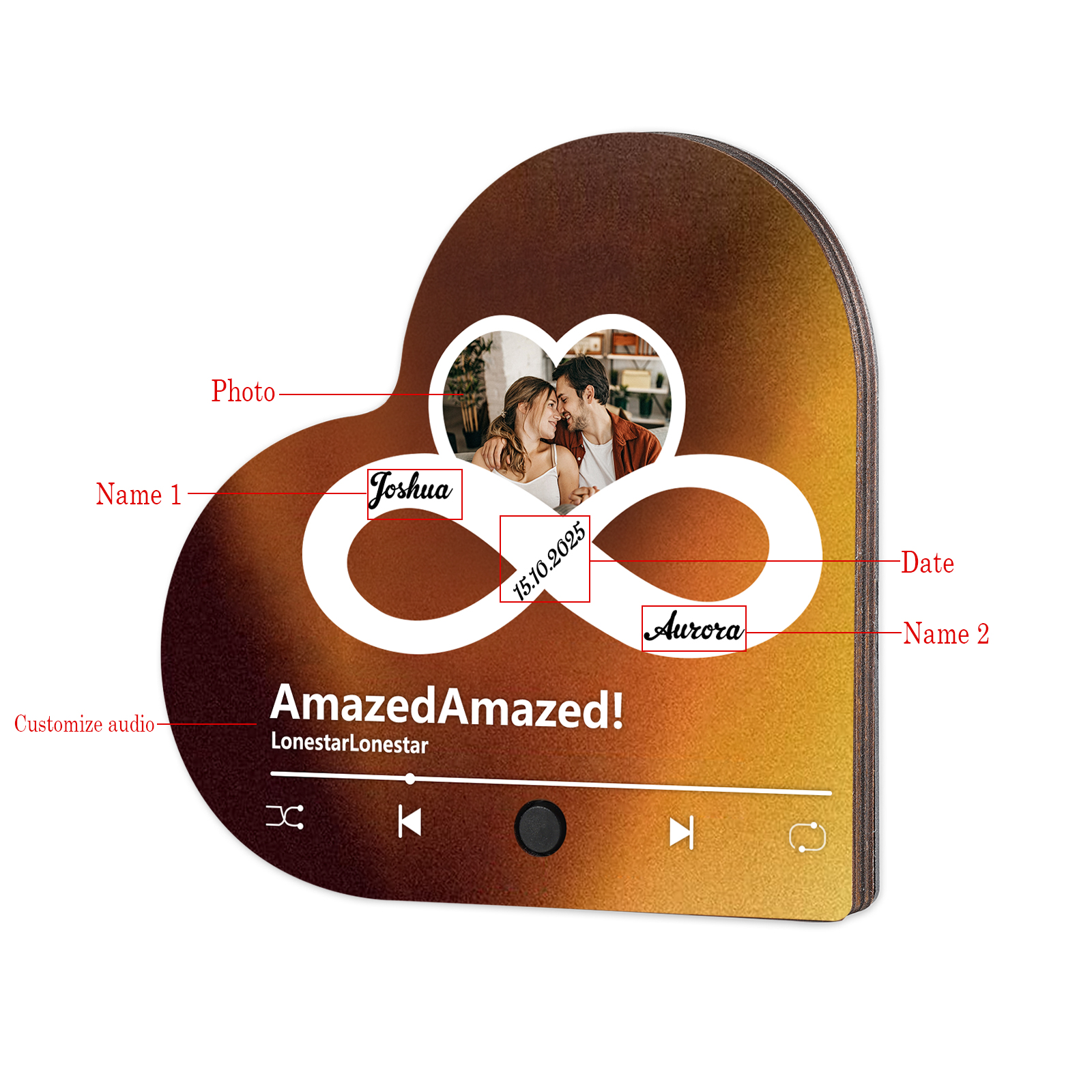 Personalised Heart-Shaped Refrigerator Magnet - Customised with 2 Names, 1 Photo, 1 Date & 1 Song, Valentine’s Day Gift for Couple | Jessemade