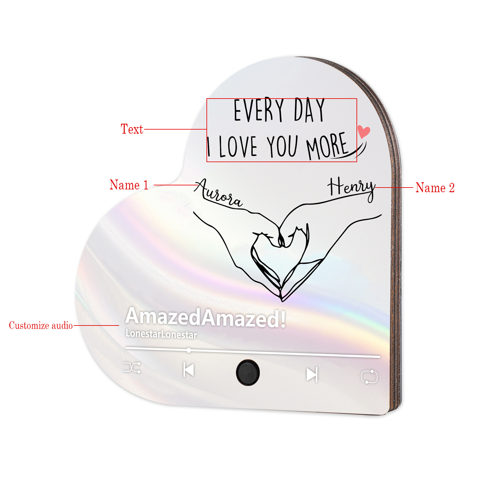 Personalised Heart-Shaped Refrigerator Magnet - Customised with 2 Names, 1 Text & 1 Song, Heart Gesture Design, Valentine’s Day Gift for Couple | Jessemade