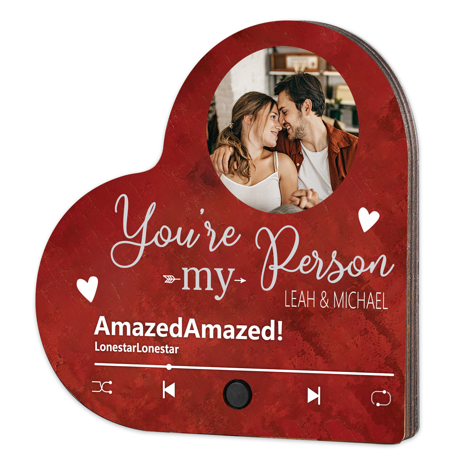 Personalised Heart-Shaped Refrigerator Magnet - Customised with 2 Names, 1 Photo, 1 Text & 1 Song, Romantic Design, Valentine’s Day Gift for Couple | Jessemade