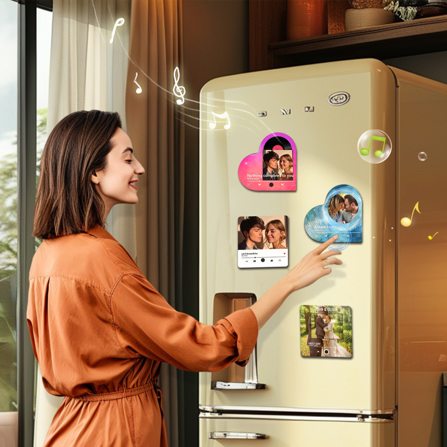 Personalised Heart-Shaped Refrigerator Magnet - Customised with 1 Photo & 1 Song, Watercolour Design, Valentine’s Day Gift for Couple | Jessemade