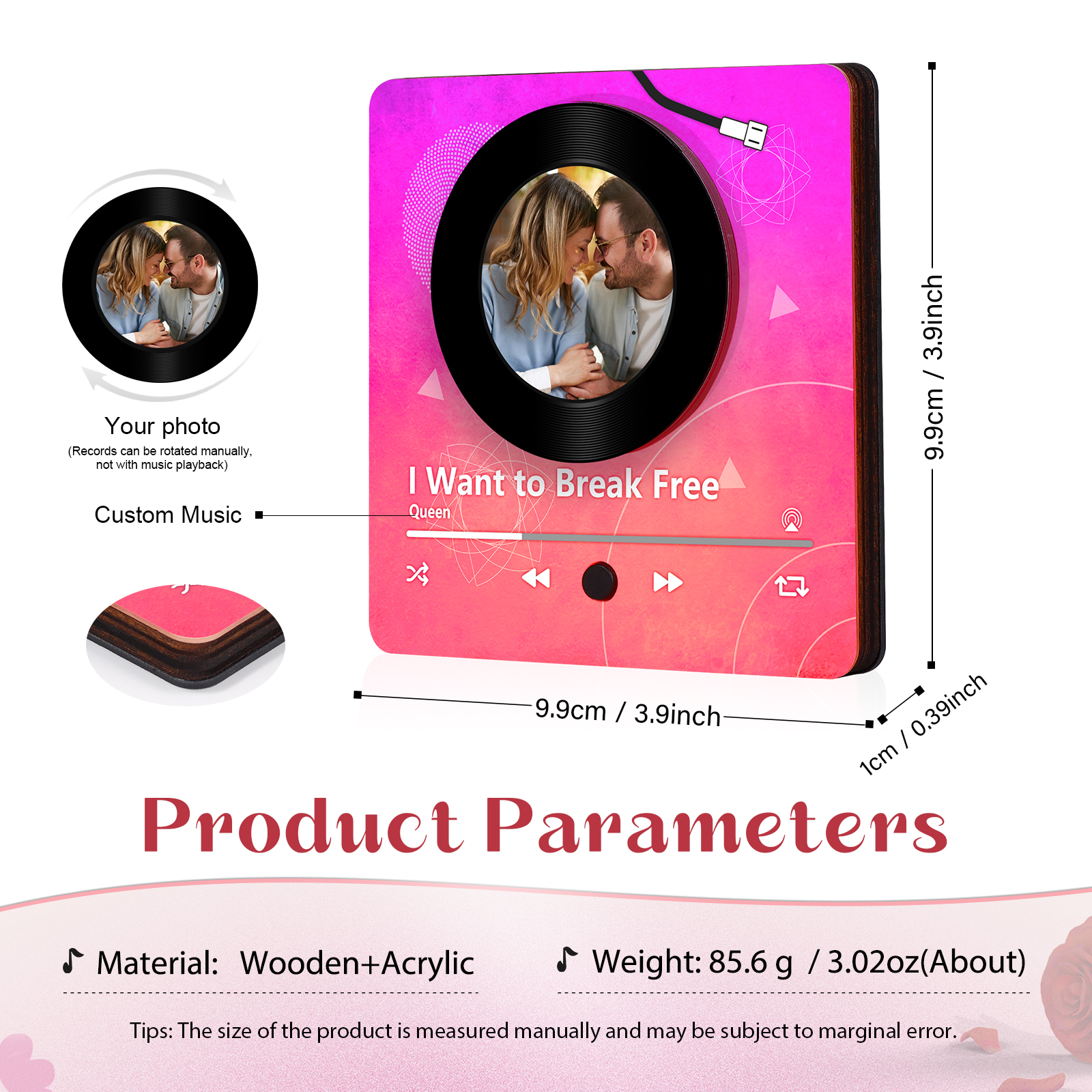 Personalised Music Refrigerator Magnet - Customised with 1 Photo & 1 Song, "Vinyl Record Style" Design, Valentine’s Day Gift for Couple | Jessemade