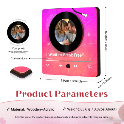 Personalised Music Refrigerator Magnet - Customised with 1 Photo & 1 Song, "Vinyl Record Style" Design, Valentine’s Day Gift for Couple | Jessemade