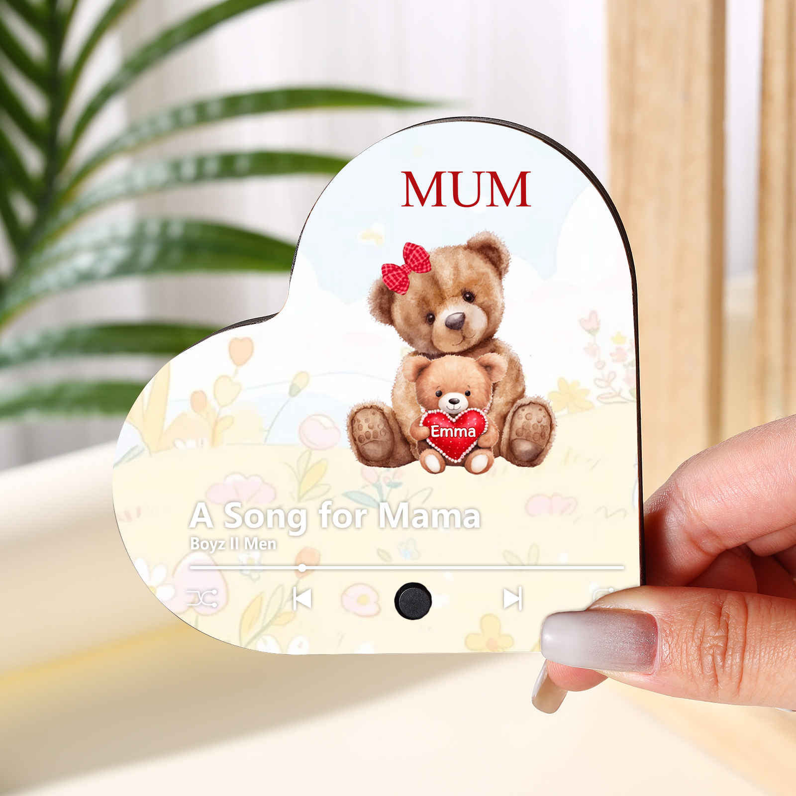 Personalised Bear Music Fridge Magnet Engved 1 Name & 1Text– Custom Heart-Shaped Wooden Acrylic Gift | Jessemade