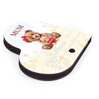 Personalised Bear Music Fridge Magnet Engved 1 Name & 1Text– Custom Heart-Shaped Wooden Acrylic Gift | Jessemade
