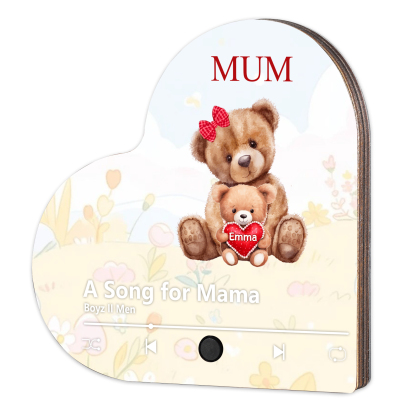 Personalised Bear Music Fridge Magnet Engved 1 Name & 1Text– Custom Heart-Shaped Wooden Acrylic Gift | Jessemade