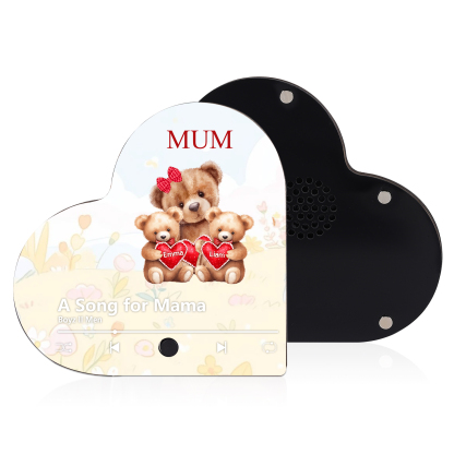 Personalised Bear Music Fridge Magnet Engved 2 Names & 1Text– Custom Heart-Shaped Wooden Acrylic Gift | Jessemade
