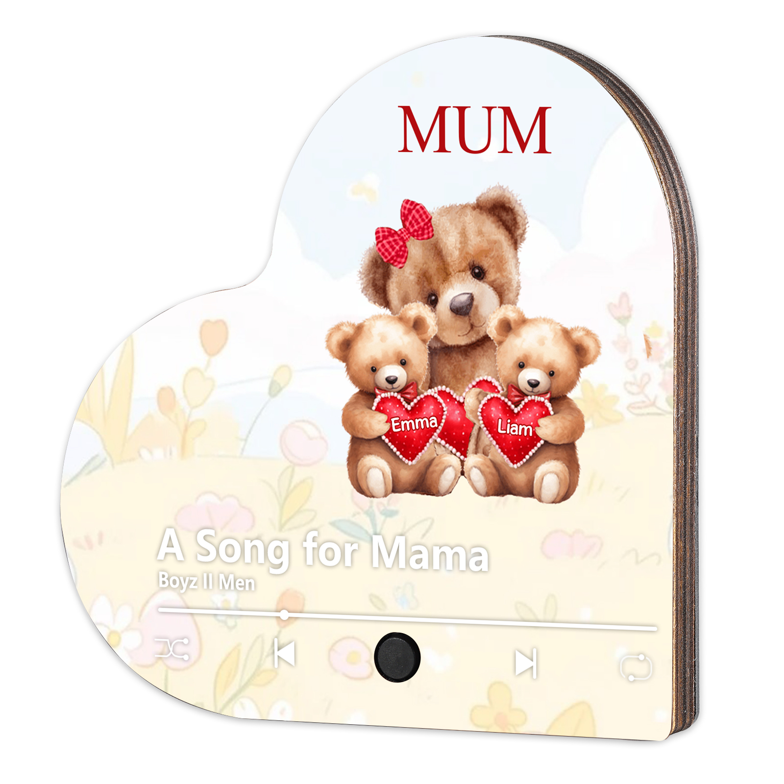 Personalised Bear Music Fridge Magnet Engved 2 Names & 1Text– Custom Heart-Shaped Wooden Acrylic Gift | Jessemade