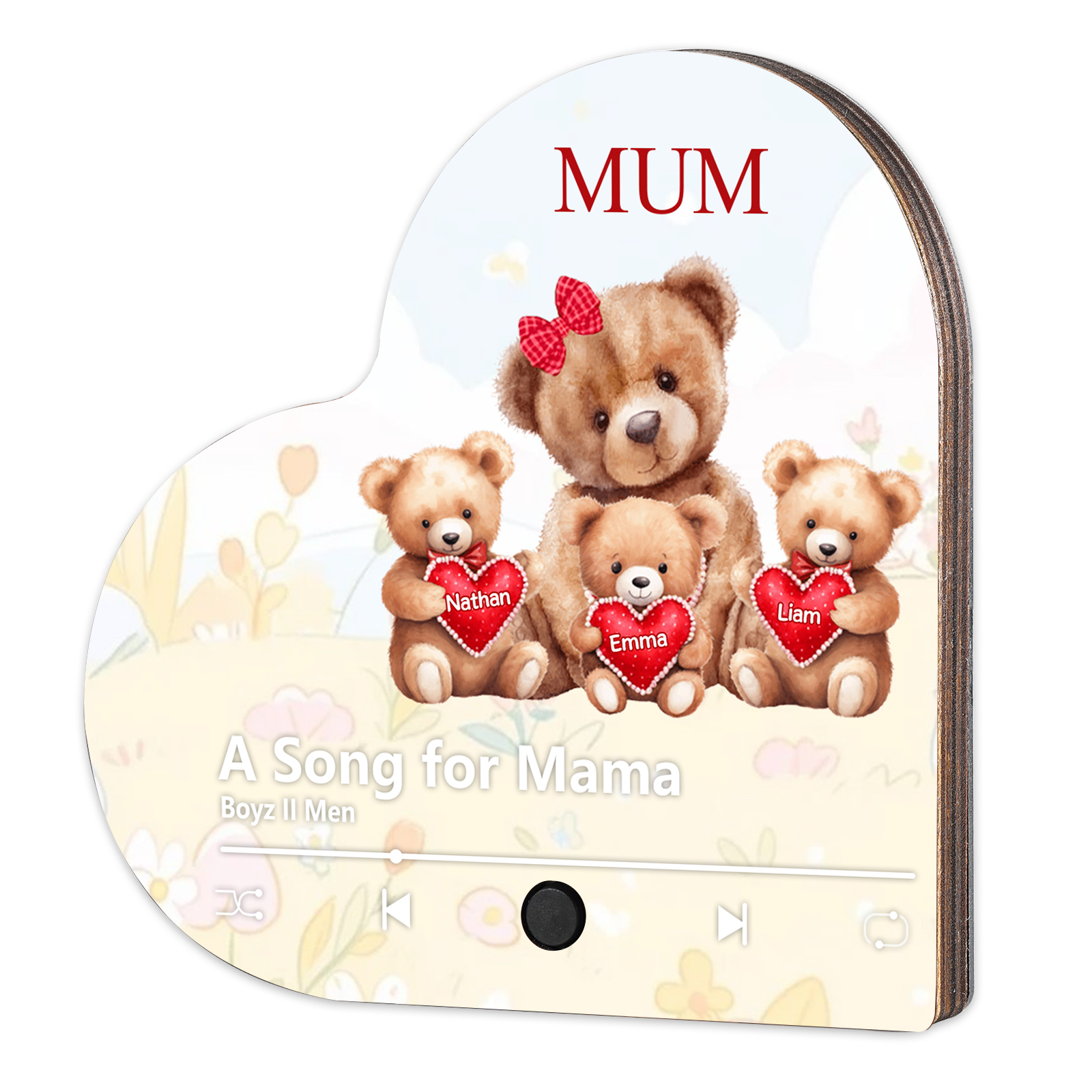 Personalised Bear Music Fridge Magnet Engved 3 Names & 1Text– Custom Heart-Shaped Wooden Acrylic Gift | Jessemade