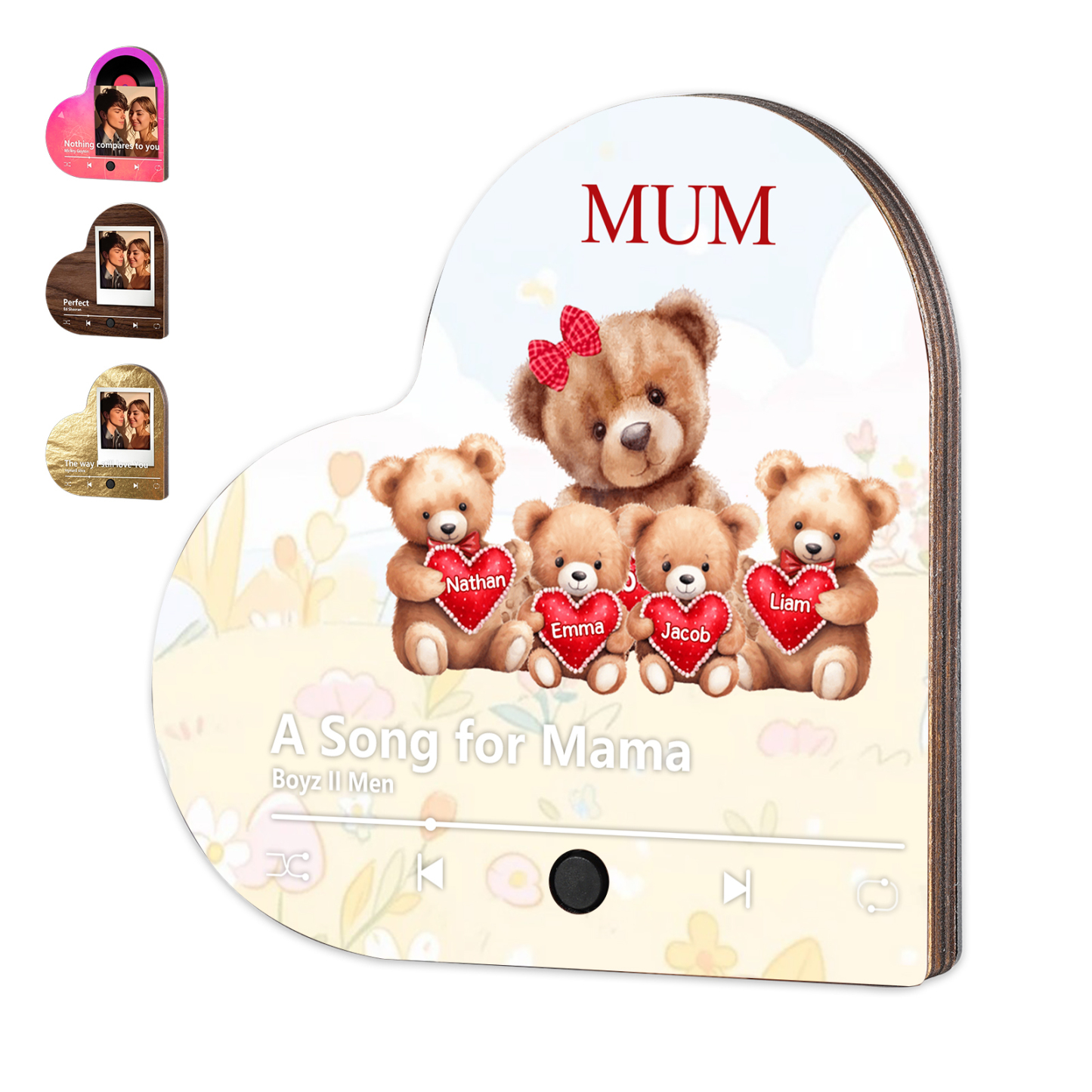 Personalised Bear Music Fridge Magnet Engved 4 Names & 1Text– Custom Heart-Shaped Wooden Acrylic Gift | Jessemade