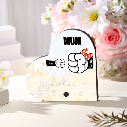 Personalised Fist Music Fridge Magnet Engraved 2 Names & 1Text– Custom Heart-Shaped Wooden Acrylic Gift | Jessemade