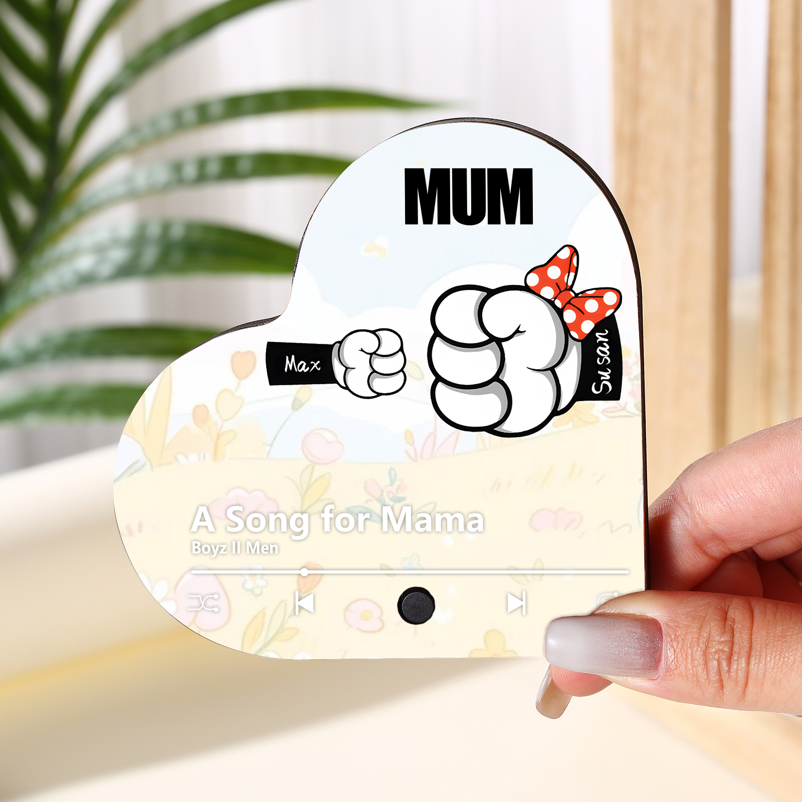 Personalised Fist Music Fridge Magnet Engraved 2 Names & 1Text– Custom Heart-Shaped Wooden Acrylic Gift | Jessemade