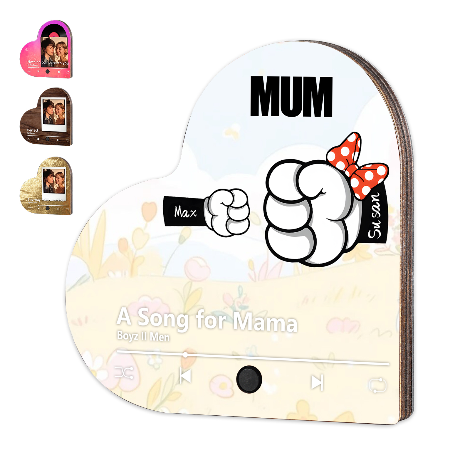 Personalised Fist Music Fridge Magnet Engraved 2 Names & 1Text– Custom Heart-Shaped Wooden Acrylic Gift | Jessemade