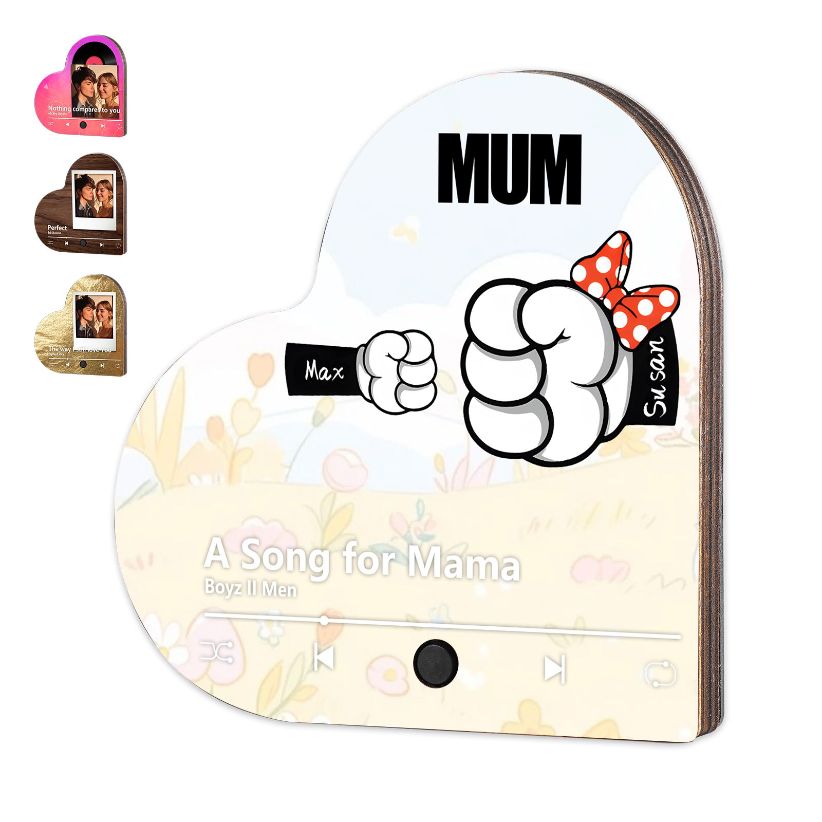 Personalised Fist Music Fridge Magnet Engraved 2 Names & 1Text– Custom Heart-Shaped Wooden Acrylic Gift | Jessemade