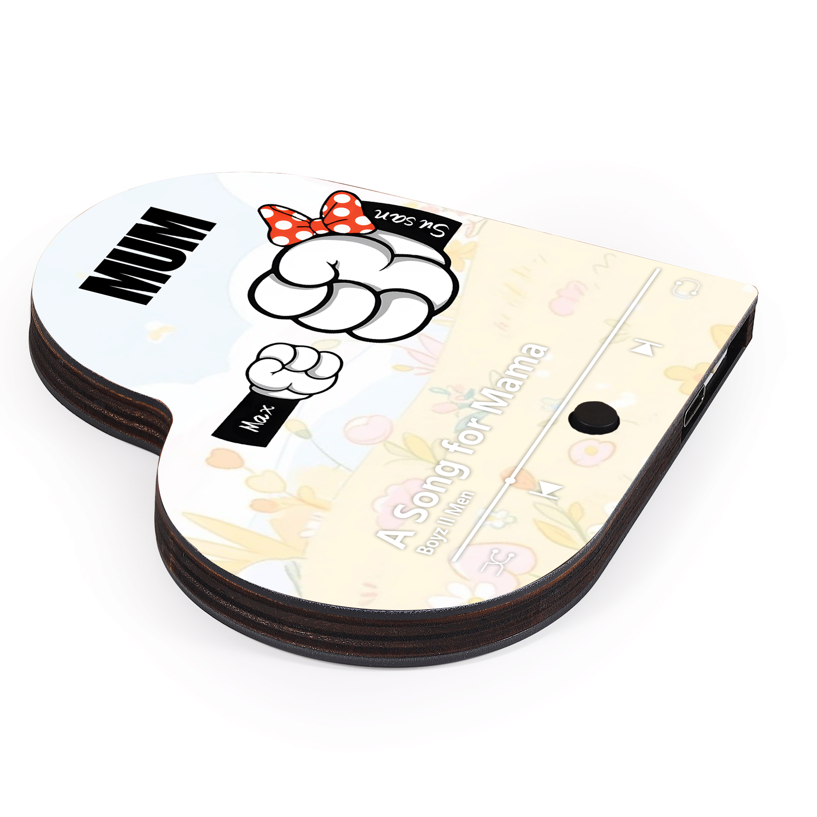 Personalised Fist Music Fridge Magnet Engraved 2 Names & 1Text– Custom Heart-Shaped Wooden Acrylic Gift | Jessemade