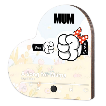 Personalised Fist Music Fridge Magnet Engraved 2 Names & 1Text– Custom Heart-Shaped Wooden Acrylic Gift | Jessemade