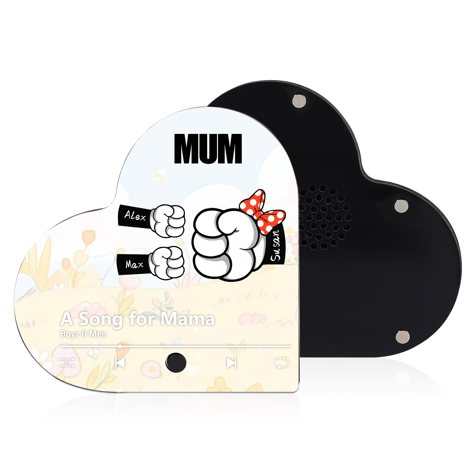 Personalised Fist Music Fridge Magnet Engraved 3 Names & 1Text– Custom Heart-Shaped Wooden Acrylic Gift | Jessemade