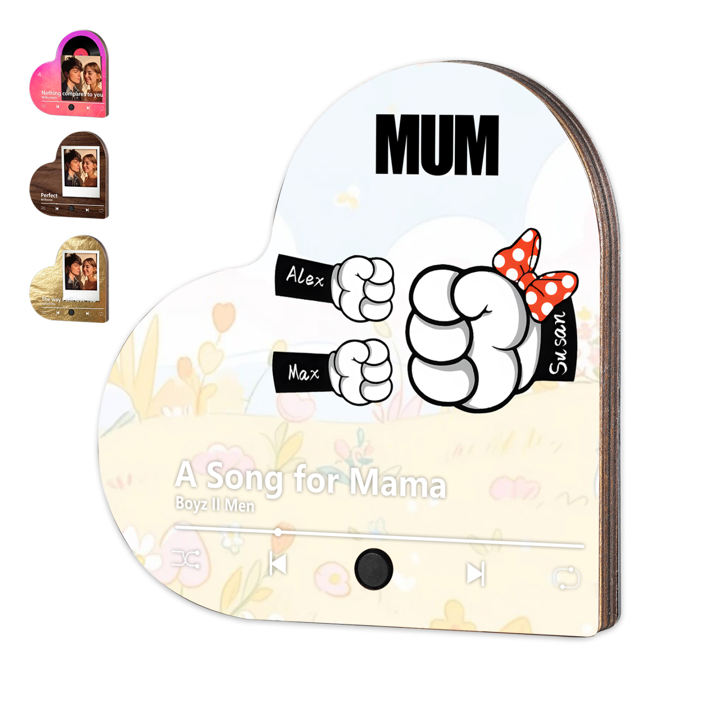 Personalised Fist Music Fridge Magnet Engraved 3 Names & 1Text– Custom Heart-Shaped Wooden Acrylic Gift | Jessemade