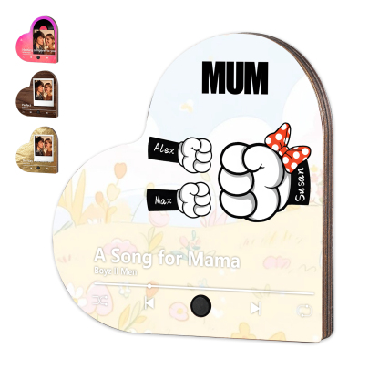 Personalised Fist Music Fridge Magnet Engraved 3 Names & 1Text– Custom Heart-Shaped Wooden Acrylic Gift | Jessemade