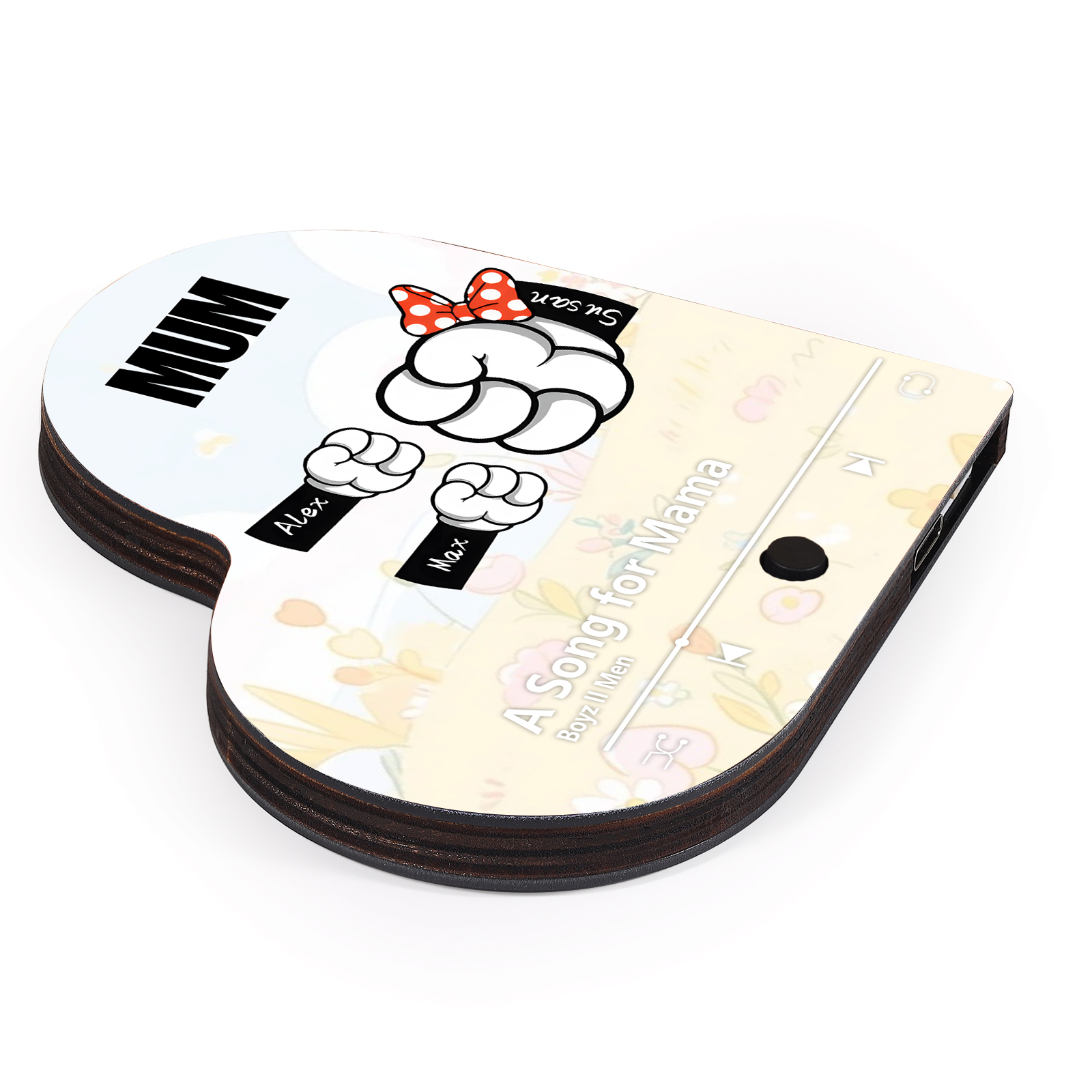 Personalised Fist Music Fridge Magnet Engraved 3 Names & 1Text– Custom Heart-Shaped Wooden Acrylic Gift | Jessemade