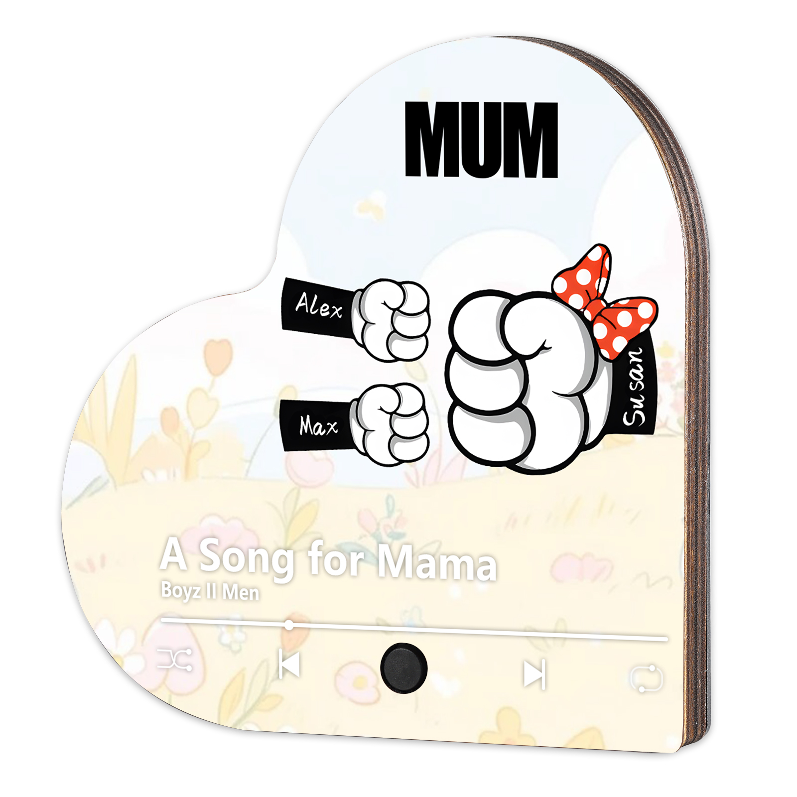 Personalised Fist Music Fridge Magnet Engraved 3 Names & 1Text– Custom Heart-Shaped Wooden Acrylic Gift | Jessemade