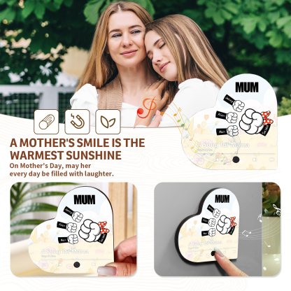 Personalised Fist Music Fridge Magnet Engraved 4 Names & 1 Text– Custom Heart-Shaped Wooden Acrylic Gift | Jessemade