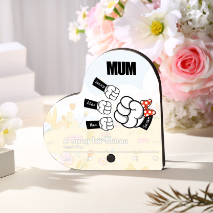 Personalised Fist Music Fridge Magnet Engraved 4 Names & 1 Text– Custom Heart-Shaped Wooden Acrylic Gift | Jessemade