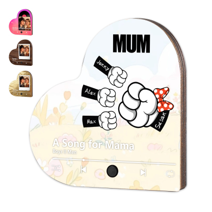 Personalised Fist Music Fridge Magnet Engraved 4 Names & 1 Text– Custom Heart-Shaped Wooden Acrylic Gift | Jessemade