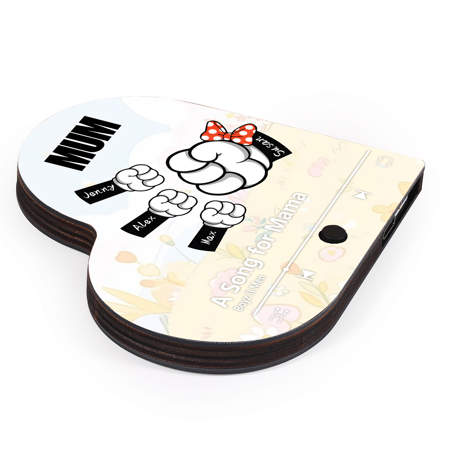 Personalised Fist Music Fridge Magnet Engraved 4 Names & 1 Text– Custom Heart-Shaped Wooden Acrylic Gift | Jessemade