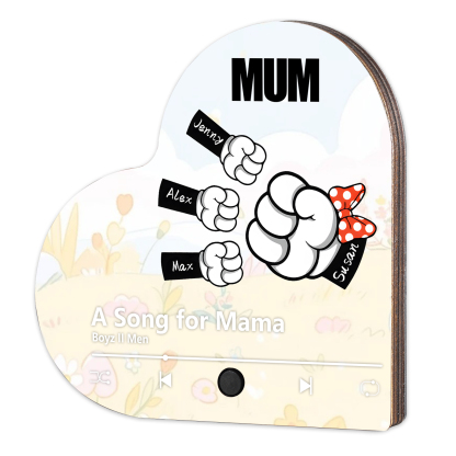 Personalised Fist Music Fridge Magnet Engraved 4 Names & 1 Text– Custom Heart-Shaped Wooden Acrylic Gift | Jessemade