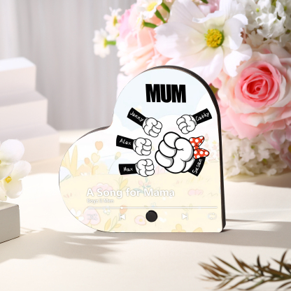 [Copy]Personalised Fist Music Fridge Magnet Engraved 5 Names & 1 Text– Custom Heart-Shaped Wooden Acrylic Gift | Jessemade