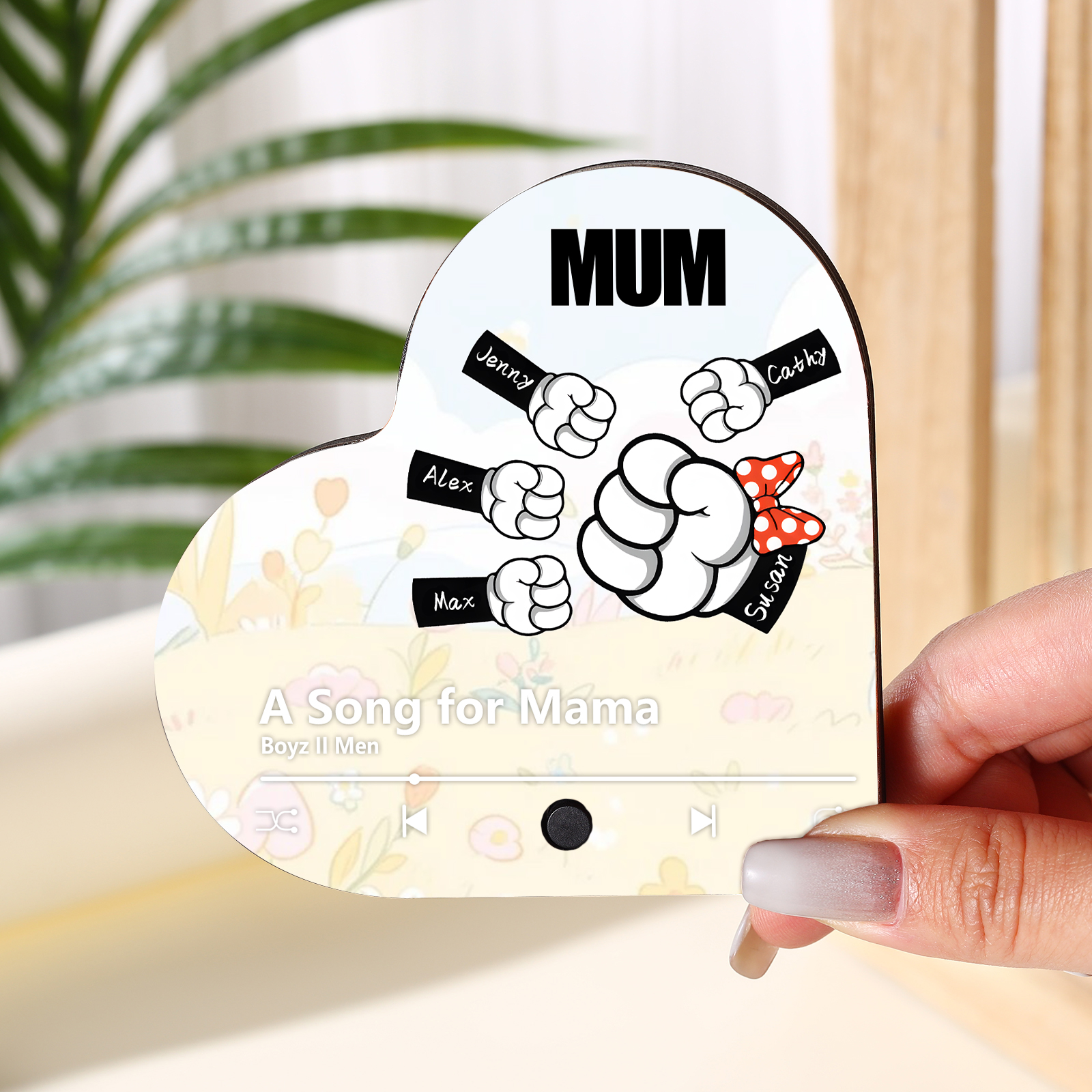 [Copy]Personalised Fist Music Fridge Magnet Engraved 5 Names & 1 Text– Custom Heart-Shaped Wooden Acrylic Gift | Jessemade