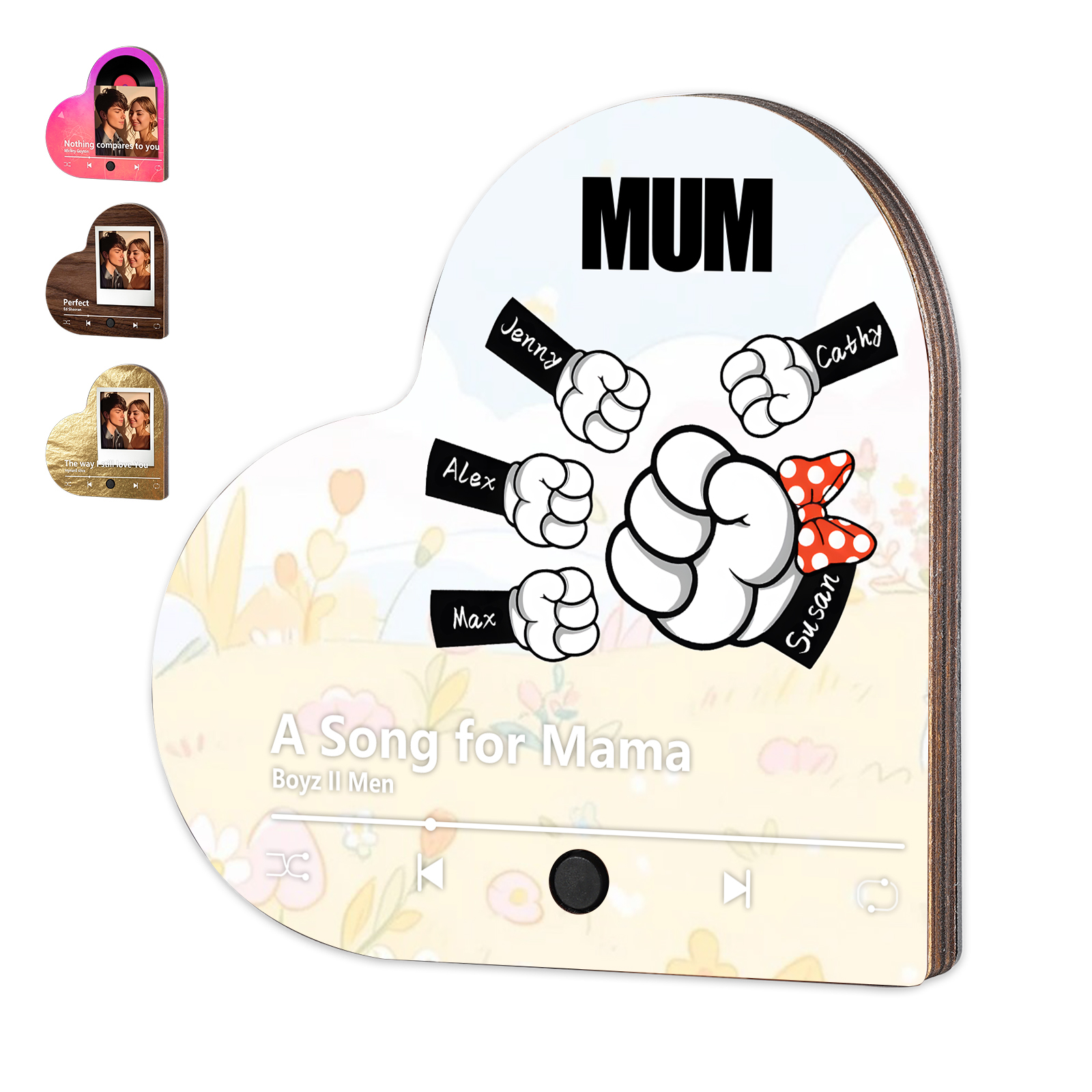 [Copy]Personalised Fist Music Fridge Magnet Engraved 5 Names & 1 Text– Custom Heart-Shaped Wooden Acrylic Gift | Jessemade