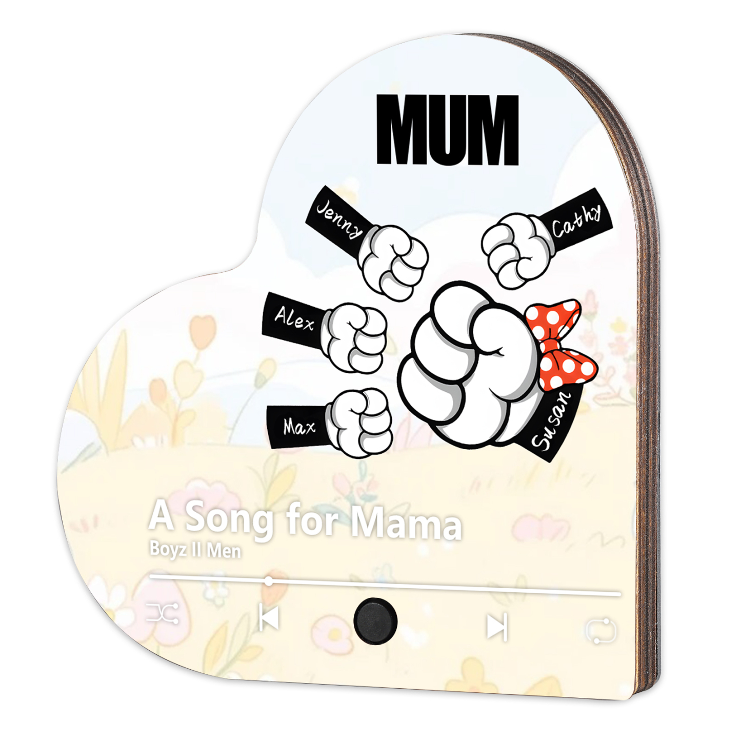 [Copy]Personalised Fist Music Fridge Magnet Engraved 5 Names & 1 Text– Custom Heart-Shaped Wooden Acrylic Gift | Jessemade