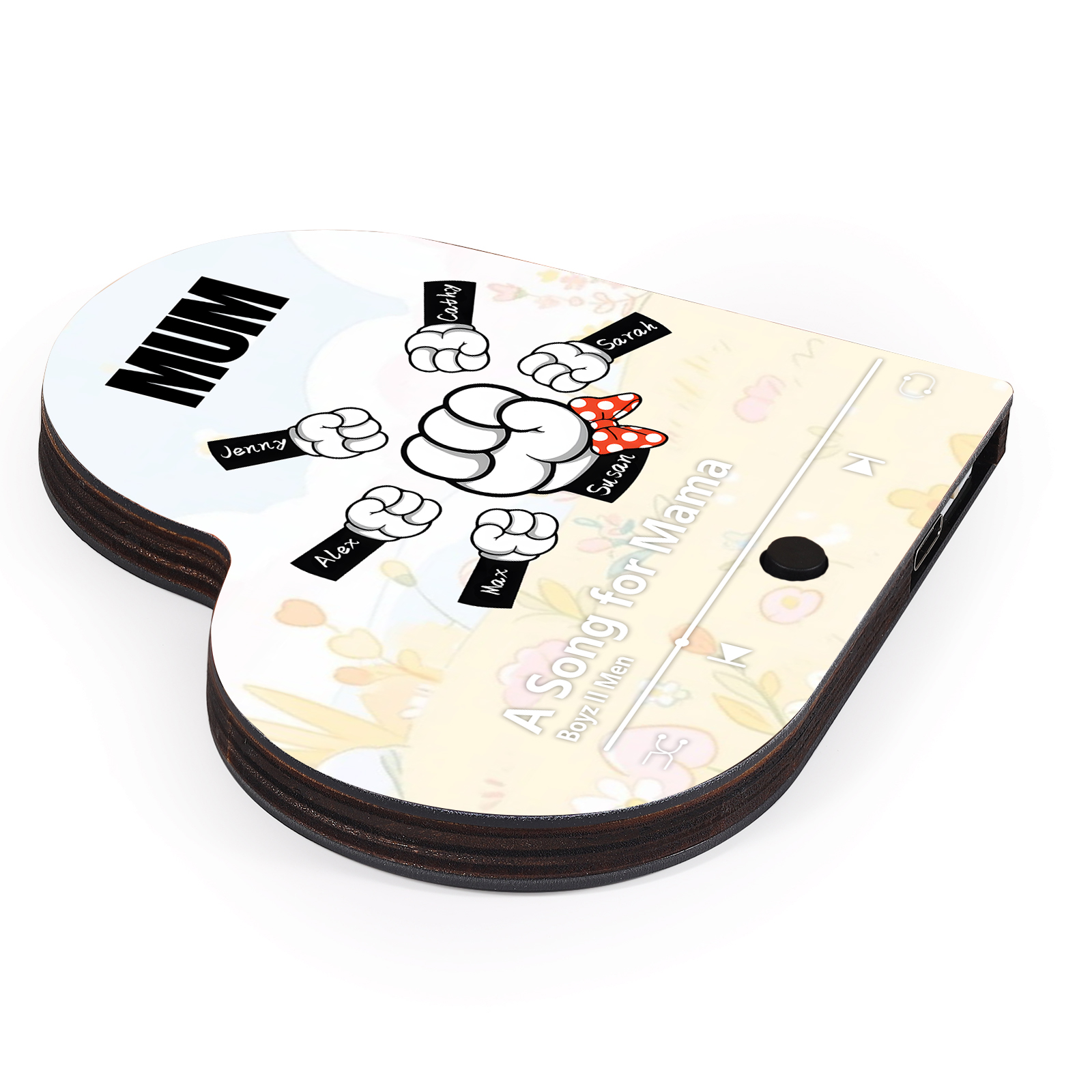 Personalised Fist Music Fridge Magnet Engraved 6 Names & 1 Text– Custom Heart-Shaped Wooden Acrylic Gift | Jessemade