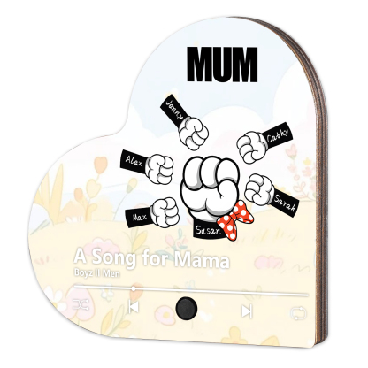 Personalised Fist Music Fridge Magnet Engraved 6 Names & 1 Text– Custom Heart-Shaped Wooden Acrylic Gift | Jessemade