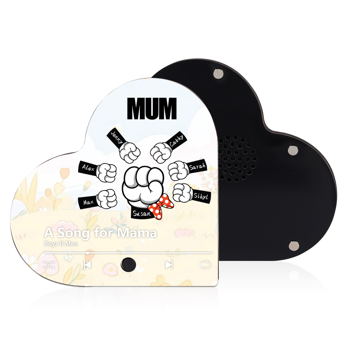 Personalised Fist Music Fridge Magnet Engraved 7 Names & 1 Text– Custom Heart-Shaped Wooden Acrylic Gift | Jessemade