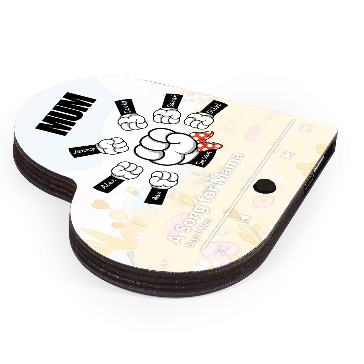 Personalised Fist Music Fridge Magnet Engraved 7 Names & 1 Text– Custom Heart-Shaped Wooden Acrylic Gift | Jessemade