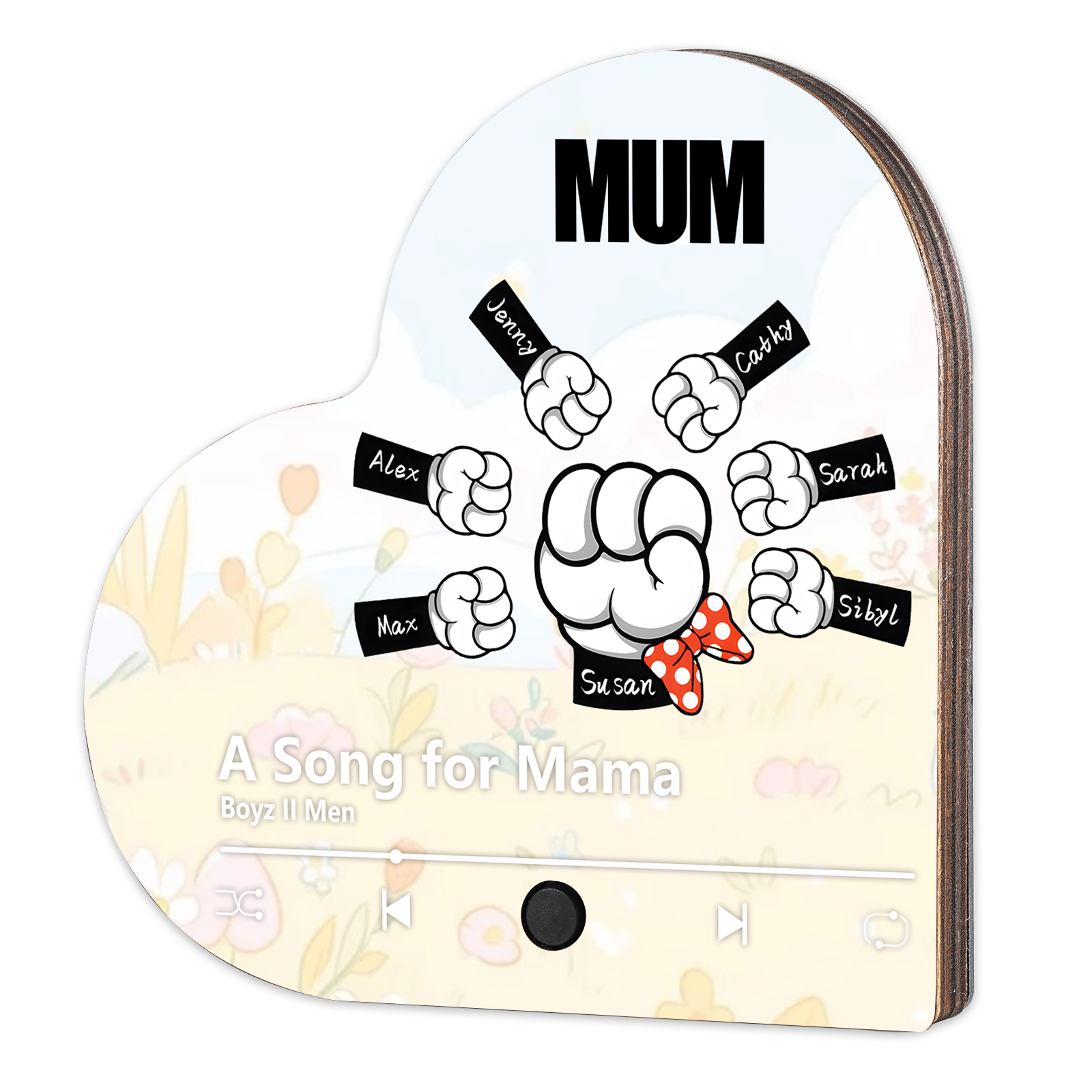 Personalised Fist Music Fridge Magnet Engraved 7 Names & 1 Text– Custom Heart-Shaped Wooden Acrylic Gift | Jessemade