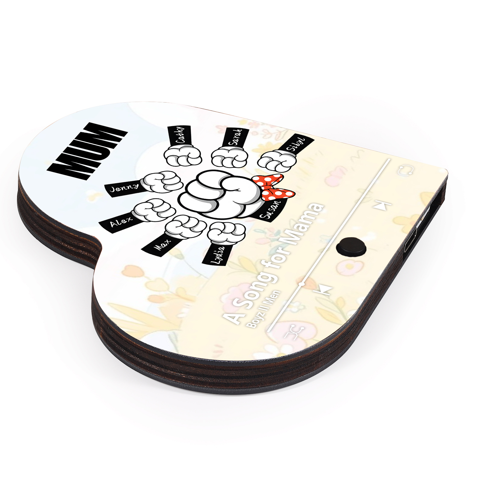 Personalised Fist Music Fridge Magnet Engraved 8 Names & 1 Text– Custom Heart-Shaped Wooden Acrylic Gift | Jessemade