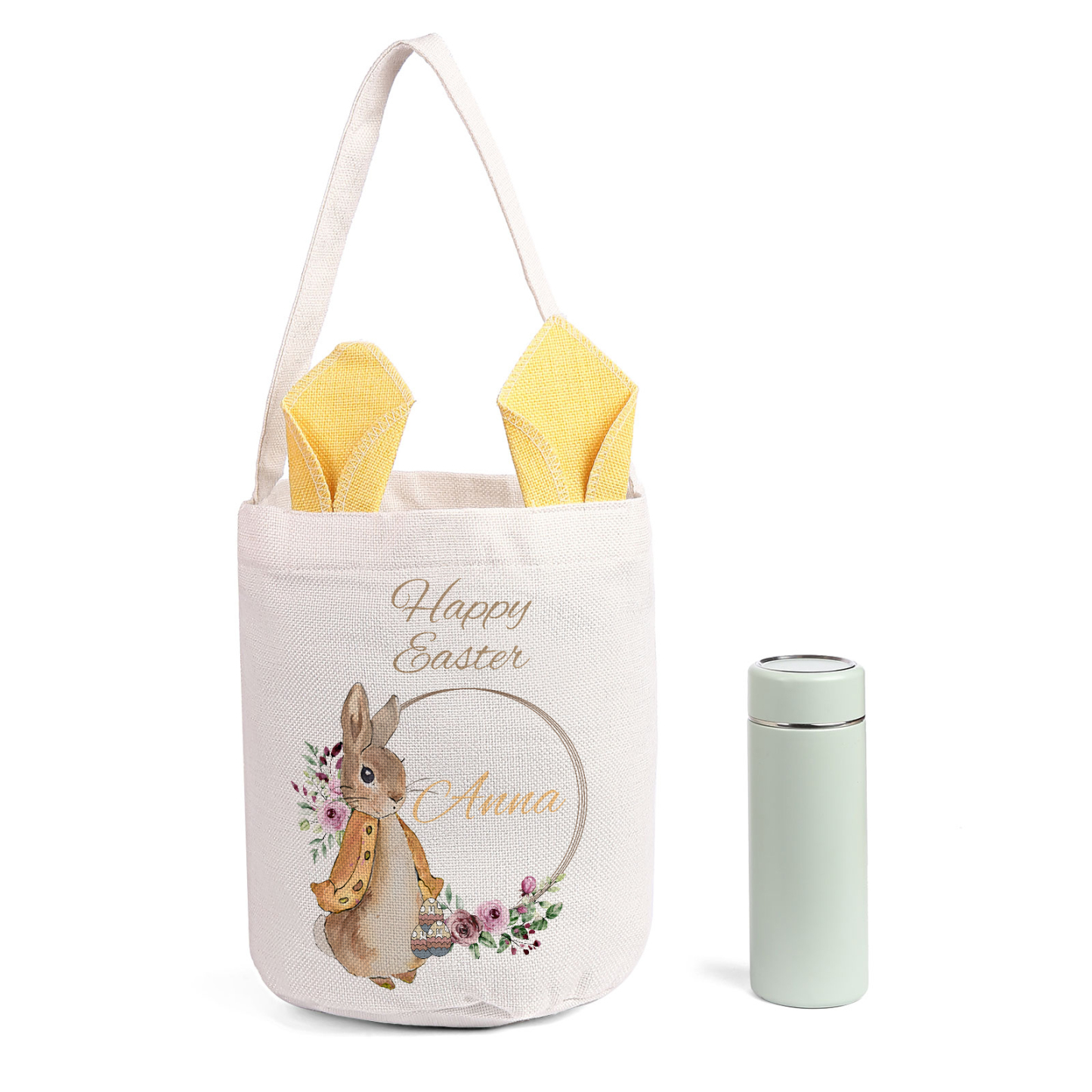 Personalised Easter Bunny Tote Bag – Custom Name Gift Basket (4 Colours Available)-| Jessemade