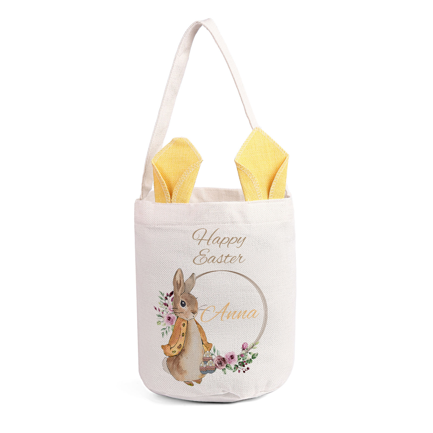 Personalised Easter Bunny Tote Bag – Custom Name Gift Basket (4 Colours Available)-| Jessemade
