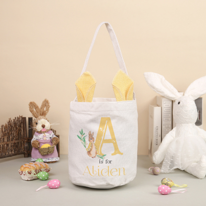 Personalised Easter Bunny Tote Bag – Custom Name Gift Basket (4 Colours Available)-| Jessemade