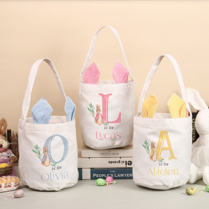 Personalised Easter Bunny Tote Bag – Custom Name Gift Basket (4 Colours Available)-| Jessemade