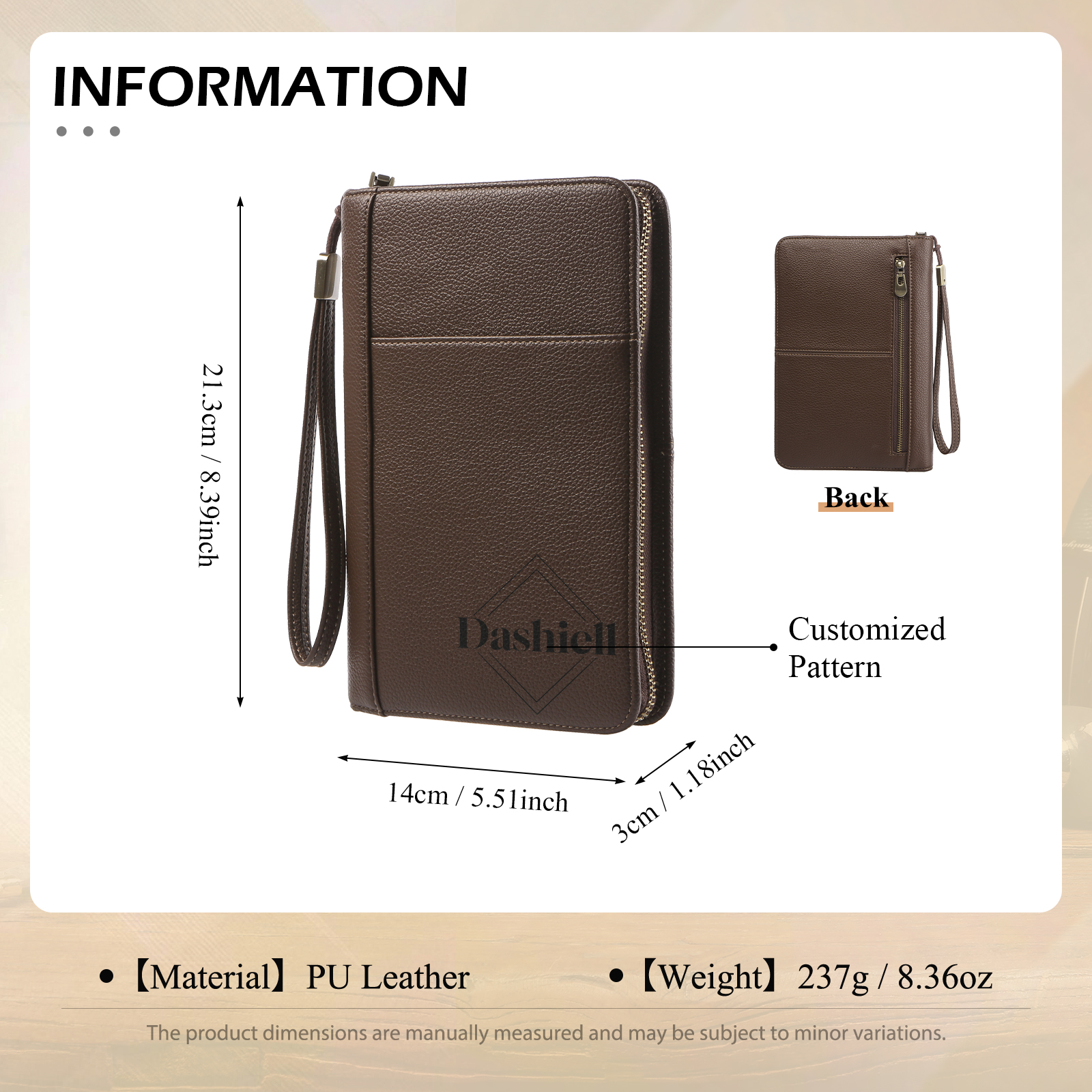 Brown Personalised Leather Wallet Engraved Photo Short Wallet Gifts For Men