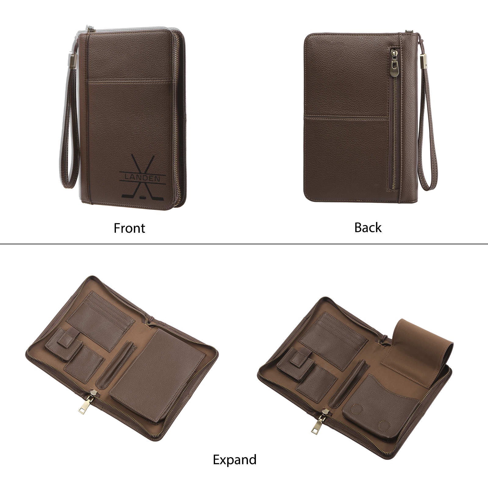 Brown Personalised Leather Wallet Engraved Photo Short Wallet Gifts For Men