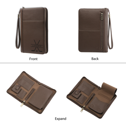 Brown Personalised Leather Wallet Engraved Photo Short Wallet Gifts For Men